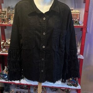 Umgee Black Corduroy Utility Jacket with Fringe
